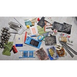 Sewing Notions Vintage Junk Drawer Lot Needles Pins Thimbles